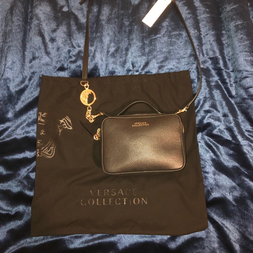 Versace Collection Logo Leather Shoulder Bag